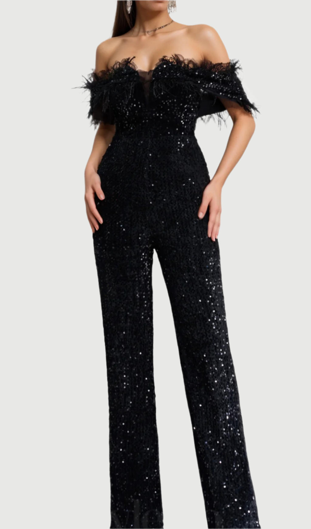 Flowering Girl Women off-shoulder sequin jumpsuit in black