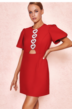 Flowering Girl Women Heart-Shaped Cutout Crêpe Mini Dress In Red