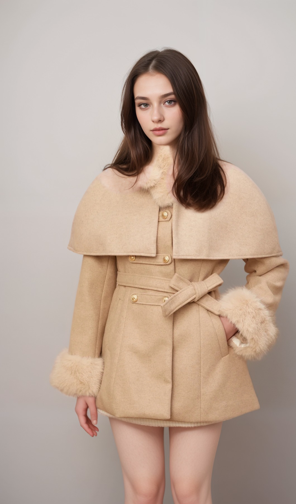 Flowering Girl Women Rosella detachable-cape faux-fur coat