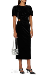 Flowering Girl Women pleated velvet cut-out midi dress in black
