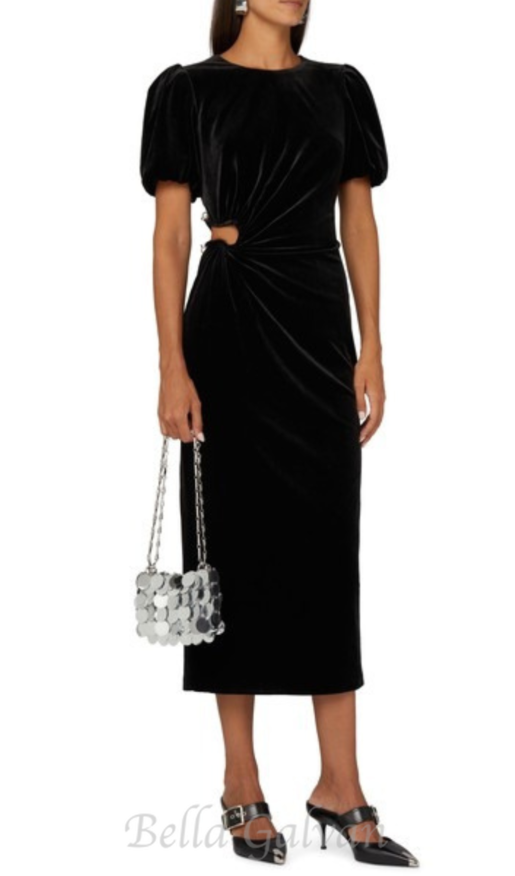 Flowering Girl Women pleated velvet cut-out midi dress in black