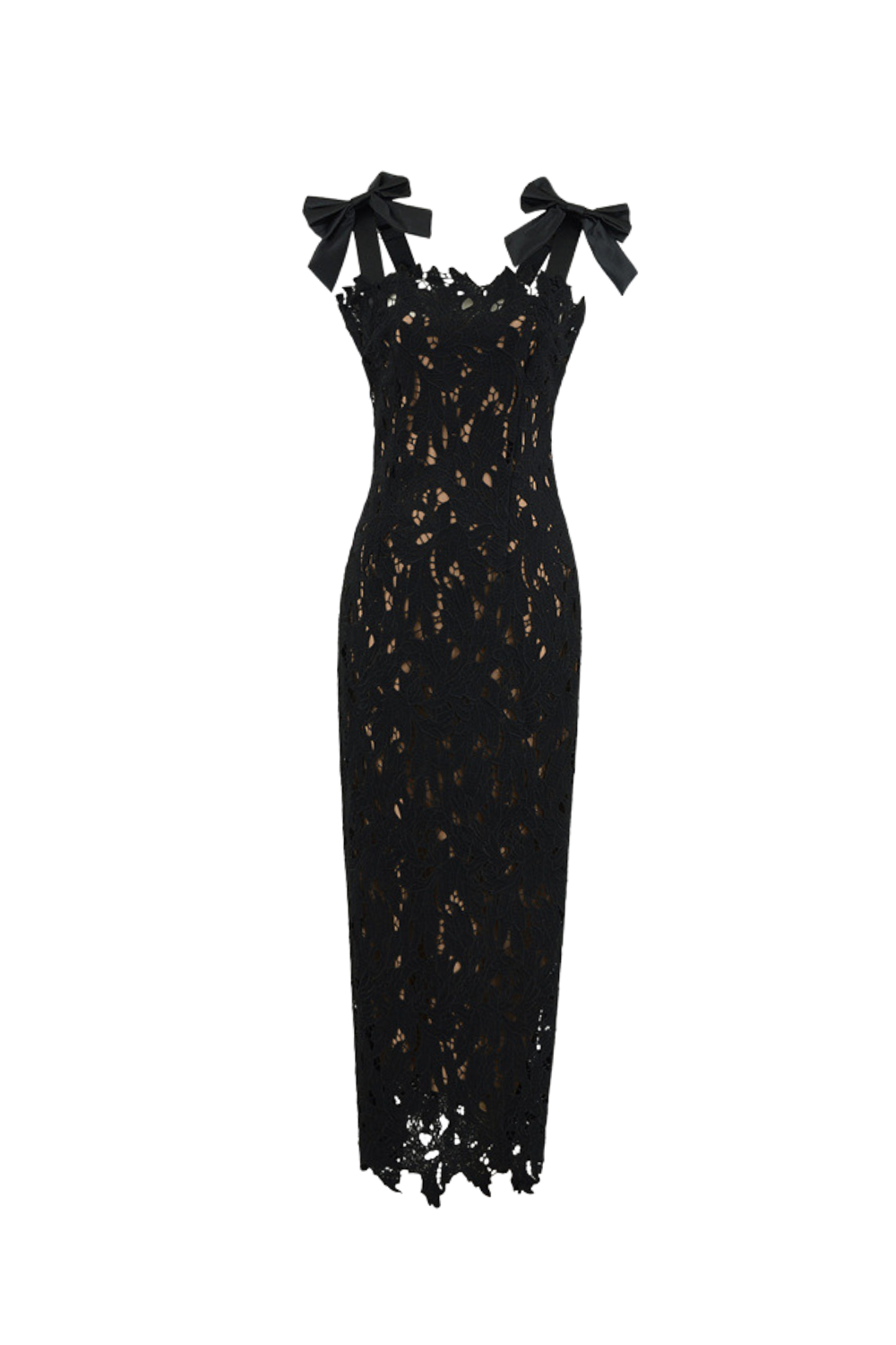 Flowering Girl Women hermosa Bow Strap Embroidered Lace Maxi Dress in black