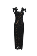 Flowering Girl Women hermosa Bow Strap Embroidered Lace Maxi Dress in black