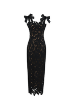 Flowering Girl Women hermosa Bow Strap Embroidered Lace Maxi Dress in black