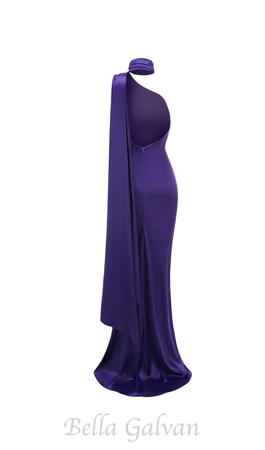 Flowering Girl Women satin wrap halter gown with flower in purple