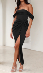 Flowering Girl Women strapless satin midi dress in black