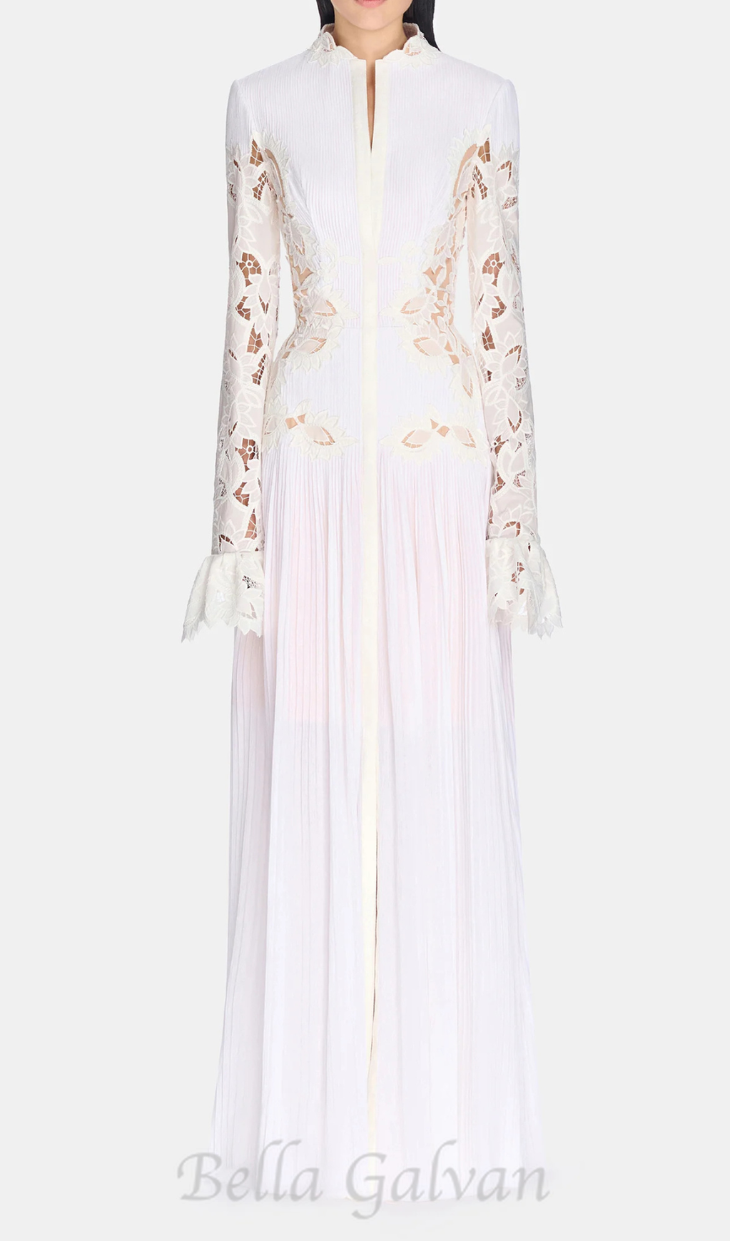 Flowering Girl Women lace embroidered hollow maxi dress in white