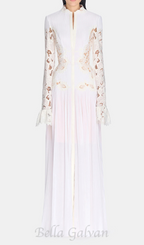 Flowering Girl Women lace embroidered hollow maxi dress in white