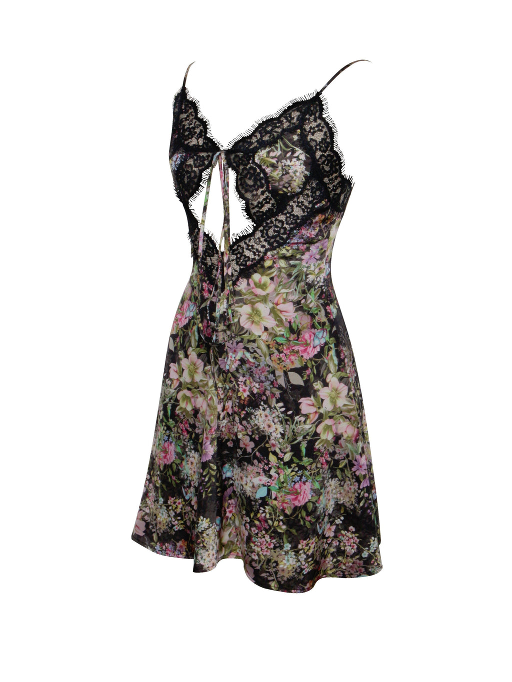 Flowering Girl Women Floral Print Satin Mini Dress With Lace Trim