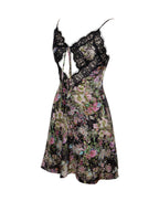 Flowering Girl Women Floral Print Satin Mini Dress With Lace Trim