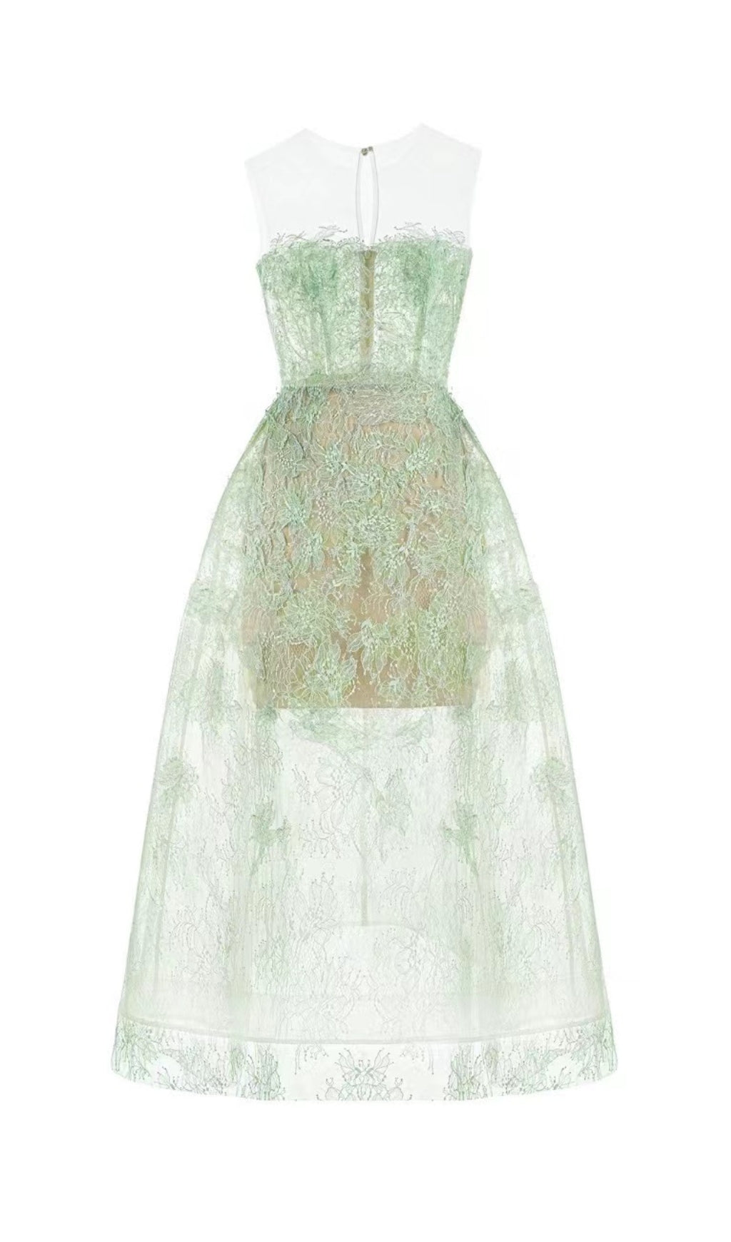 Flowering Girl Women GREEN FLORAL LACE EMBROIDER MIDI DRESS