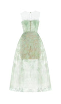 Flowering Girl Women GREEN FLORAL LACE EMBROIDER MIDI DRESS