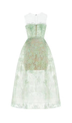 Flowering Girl Women GREEN FLORAL LACE EMBROIDER MIDI DRESS