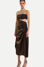 Flowering Girl Women Strapless Cutout Leather Midi Dress