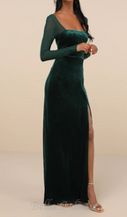 Flowering Girl Women certifiably emerald velvet mesh long sleeve maxi dress