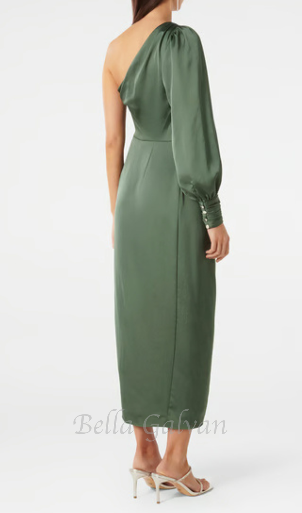 Flowering Girl Women one-shoulder Long Sleeve Midi Dress in green