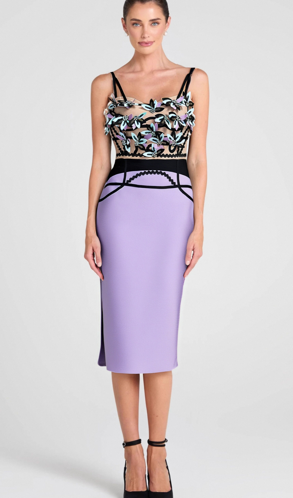 Flowering Girl Women CRYSTAL BEADED APPLIQUE MIDI BANDAGE DRESS