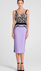 Flowering Girl Women CRYSTAL BEADED APPLIQUE MIDI BANDAGE DRESS