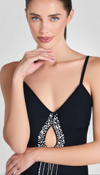 Flowering Girl Women Black Diamond Embellished Bandge Mini Dress