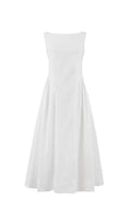 Flowering Girl Women Stretch Cotton Sateen Midi Dress in white