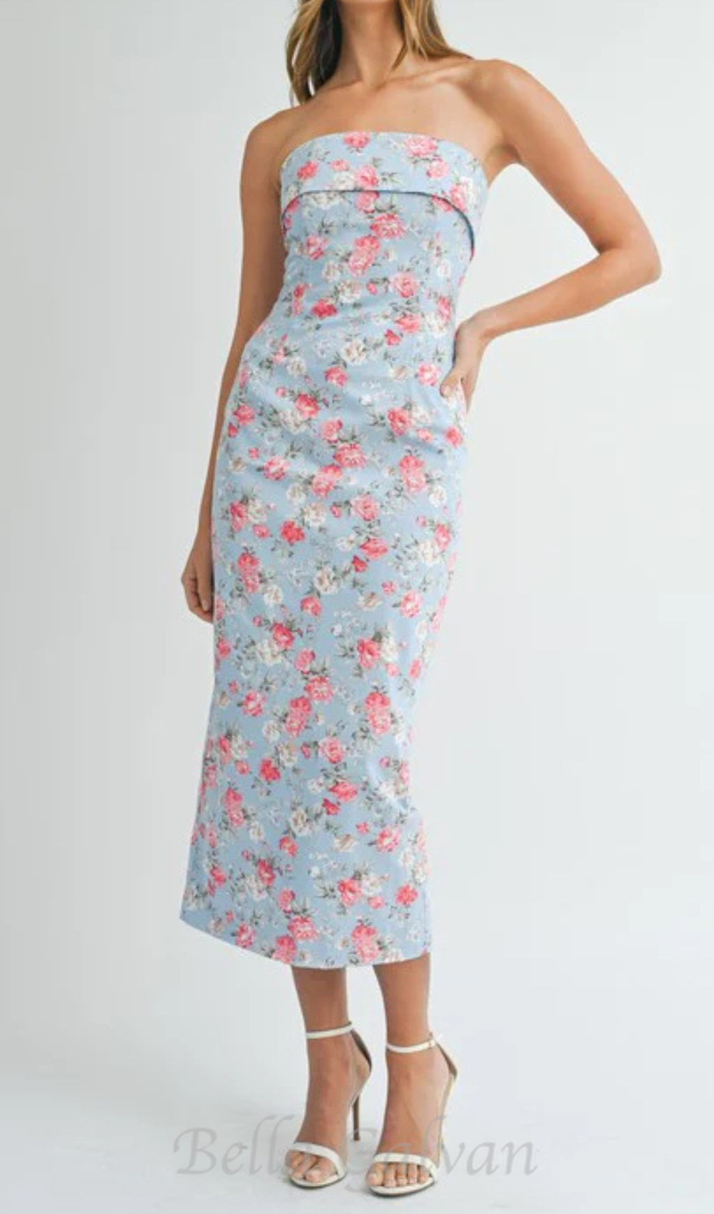 Flowering Girl Women sherry strapless floral midi dress in blue