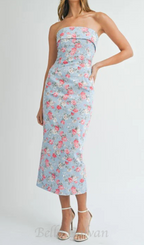 Flowering Girl Women sherry strapless floral midi dress in blue