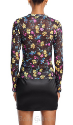 Flowering Girl Women Floral Puckered Lace Top in black multi