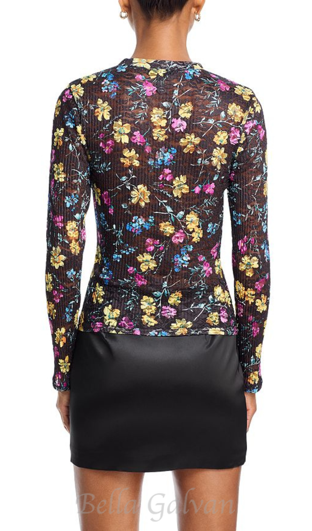 Flowering Girl Women Floral Puckered Lace Top in black multi