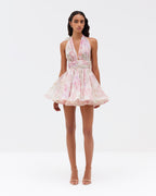 murray floral print halter backless mini dress - pink