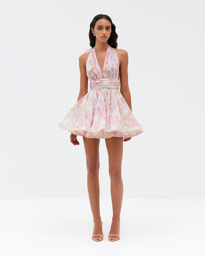 murray floral print halter backless mini dress - pink