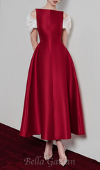 Flowering Girl Women elfa boat-neck midi dress in red