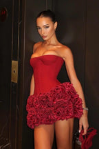 Flowering Girl Women Angela Red Flower-Trim Embellished Strapless Mini Dress