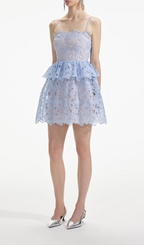 Flowering Girl Women OLGA LACE LAYER CUTOUT MINI DRESS IN BLUE
