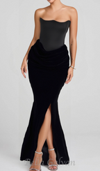 Flowering Girl Women velvet strapless corset maxi dress in black