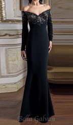Flowering Girl Women crystal embellished off-shoulder gown in black
