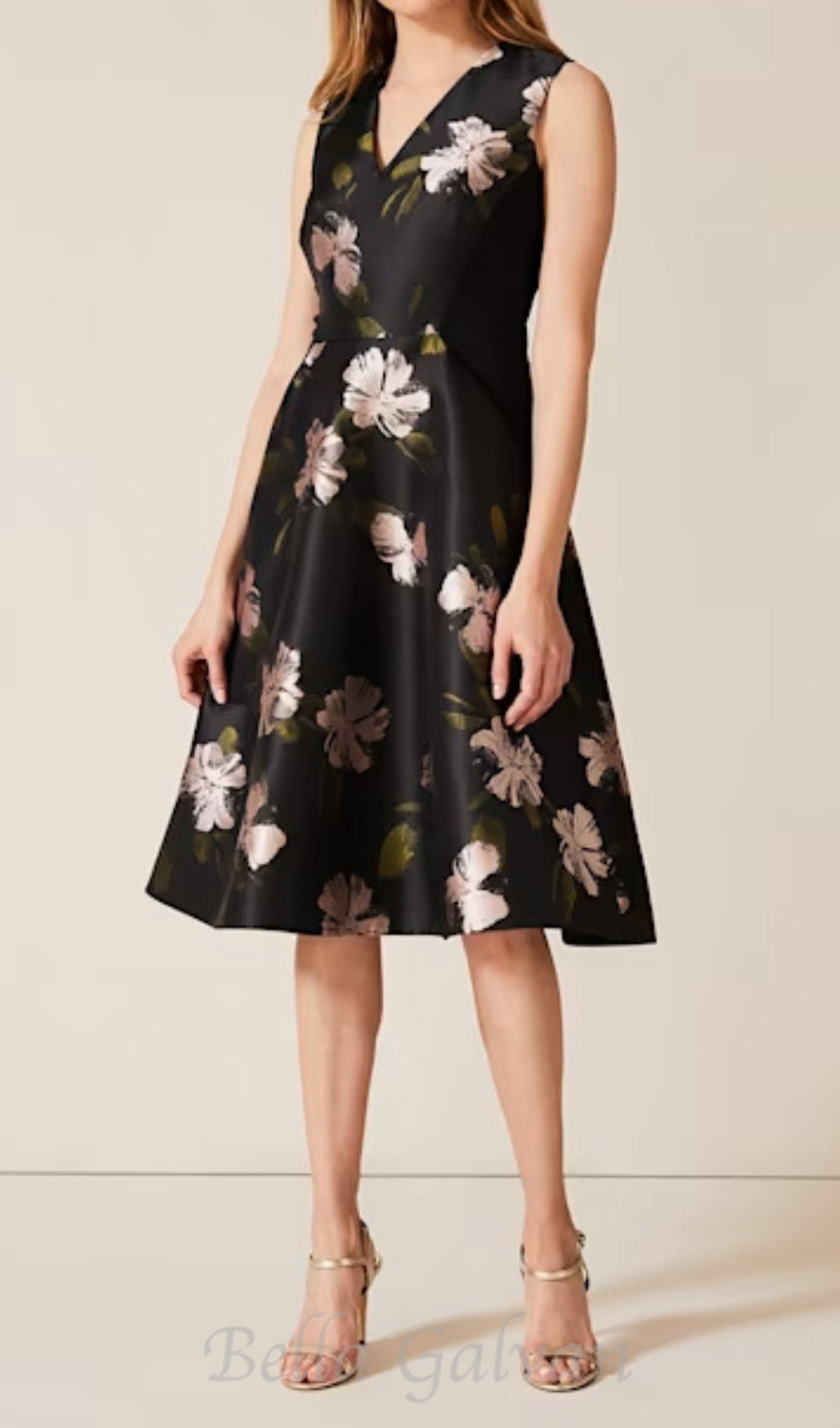 Flowering Girl Women floral jacquard midi dress in black