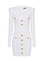 vicky v-neck button-detail ribbed mini dress in white