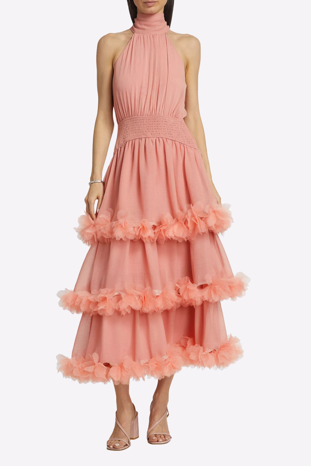 Flowering Girl Women Nereida Tiered Midi Dress In Pale Orange