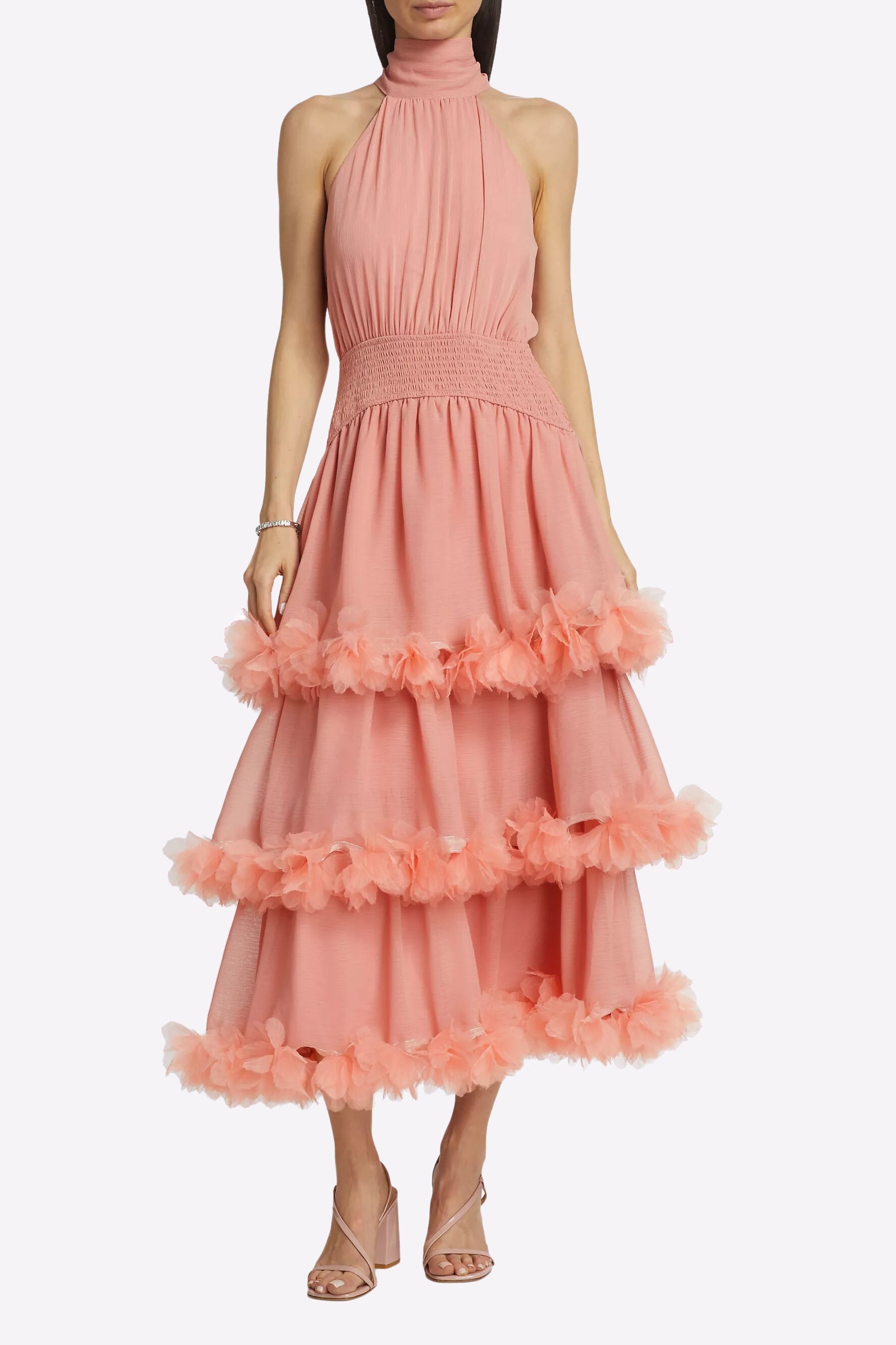 Flowering Girl Women Nereida Tiered Midi Dress In Pale Orange