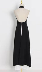 Bandage High Neck Pleated Peplum Maxi Dress