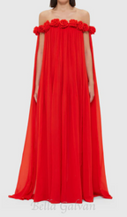 Flowering Girl Women draped floor length dress in scarlet