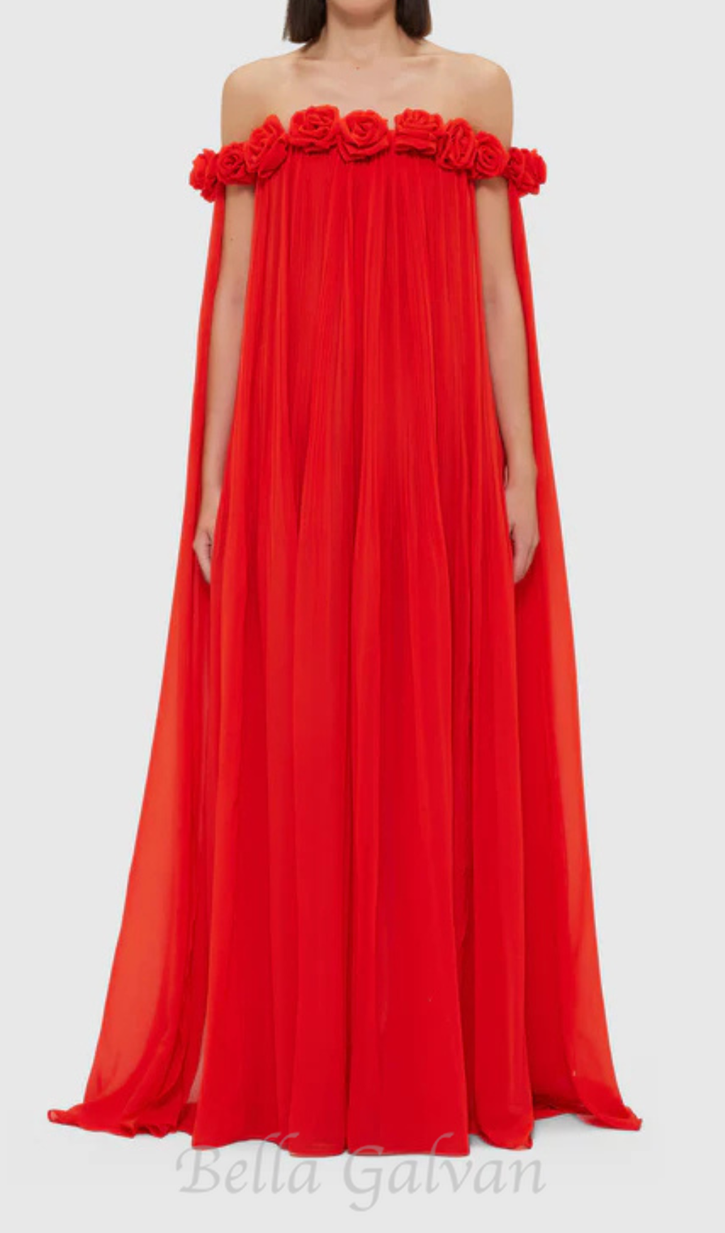 Flowering Girl Women draped floor length dress in scarlet