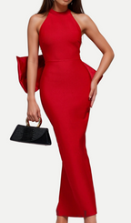 Flowering Girl Women ANNA HUGE BOW SPLIT BANDAGE MAXI DRESS IN RED