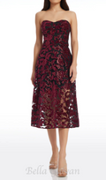 Flowering Girl Women floral print strapless bustier midi dress in burgundy