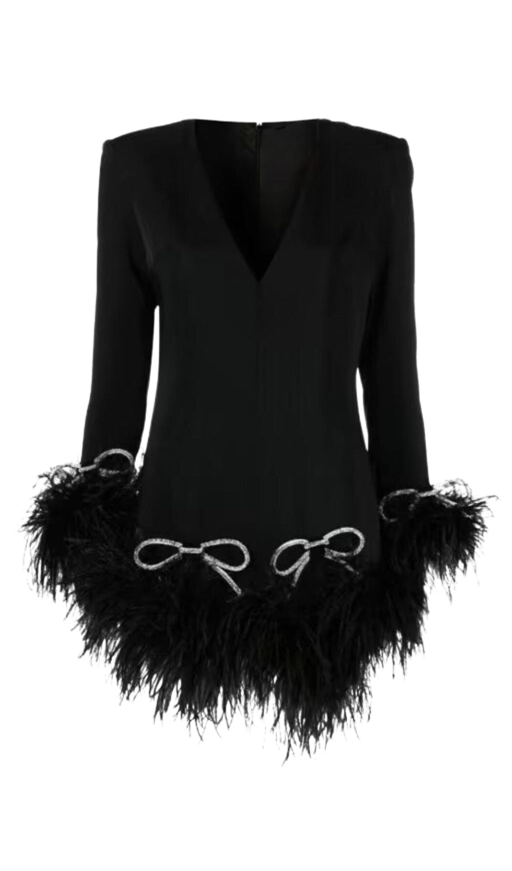 Flowering Girl Women Long Sleeve Bow Crystal Feather Dress