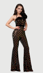 Flowering Girl Women Mermaid Scale Floral One-Shoulder Sequin Jumpsuit