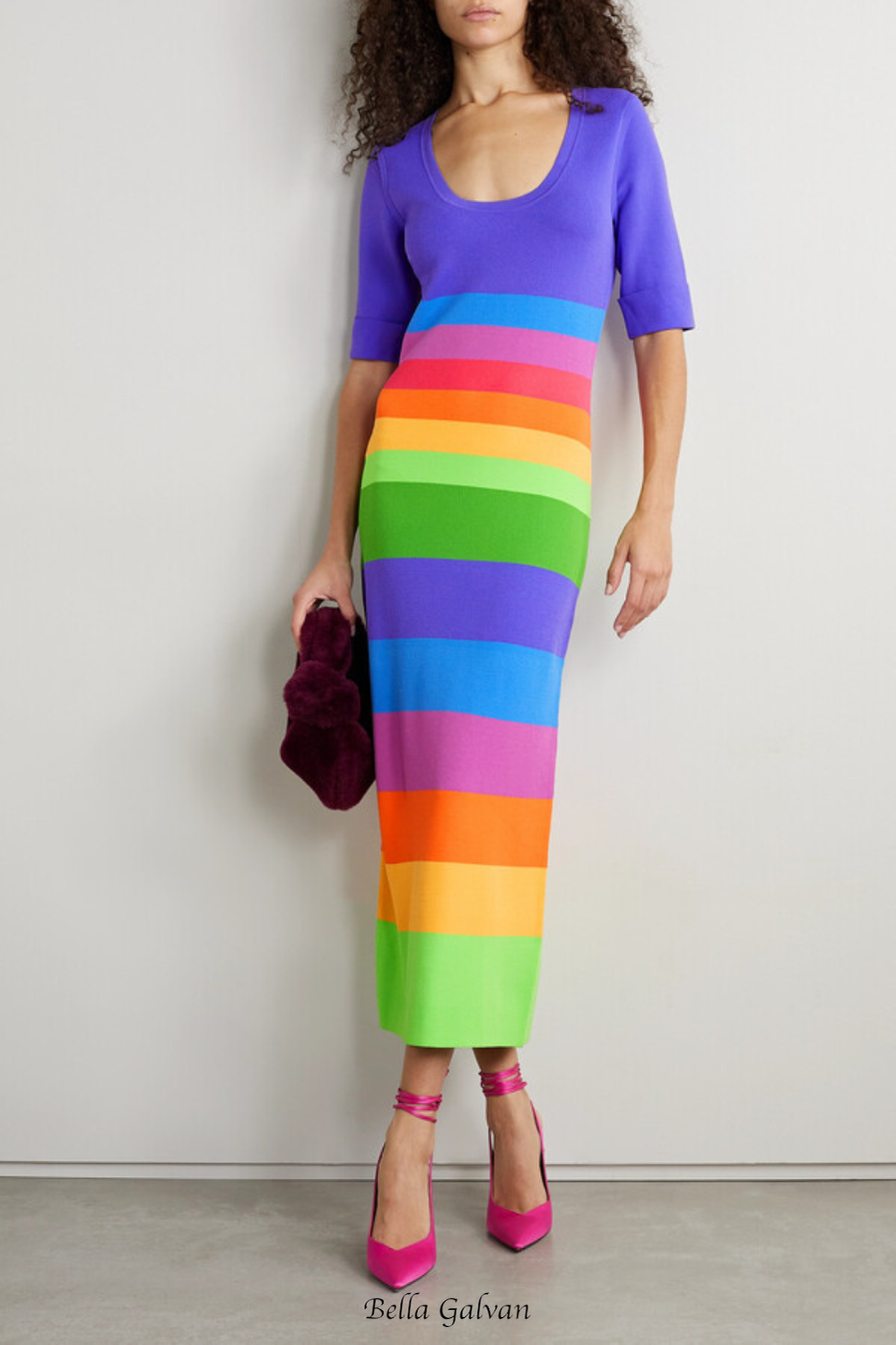 Flowering Girl Women Striped Jersey Maxi Dress in Purple