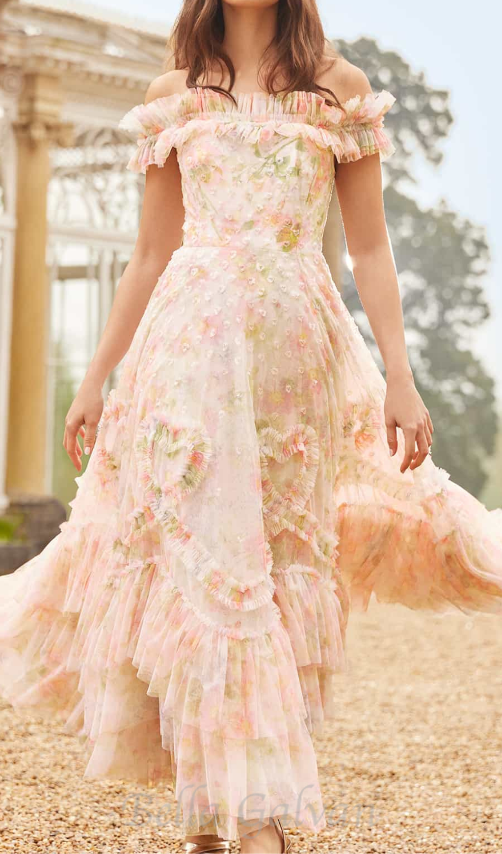 Flowering Girl Women Immortal Rose Off-Shoulder Ankle Gown