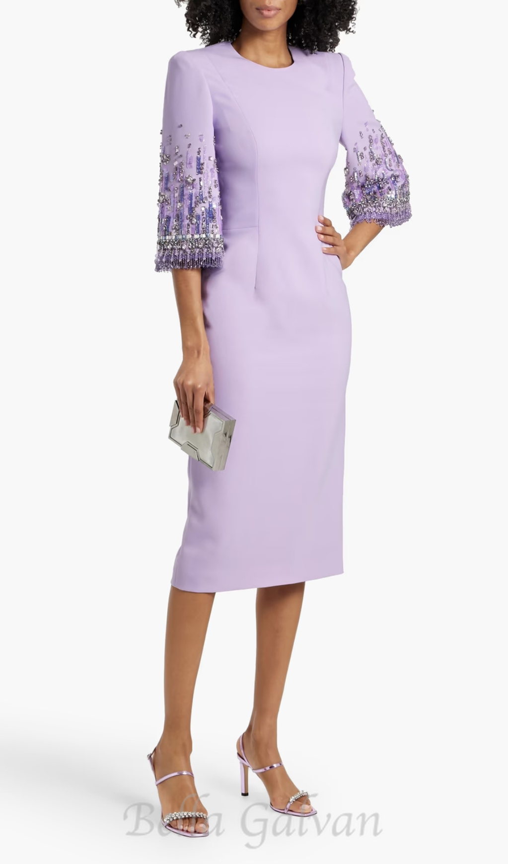 Flowering Girl Women bergman embellished crepe midi dress in lavender