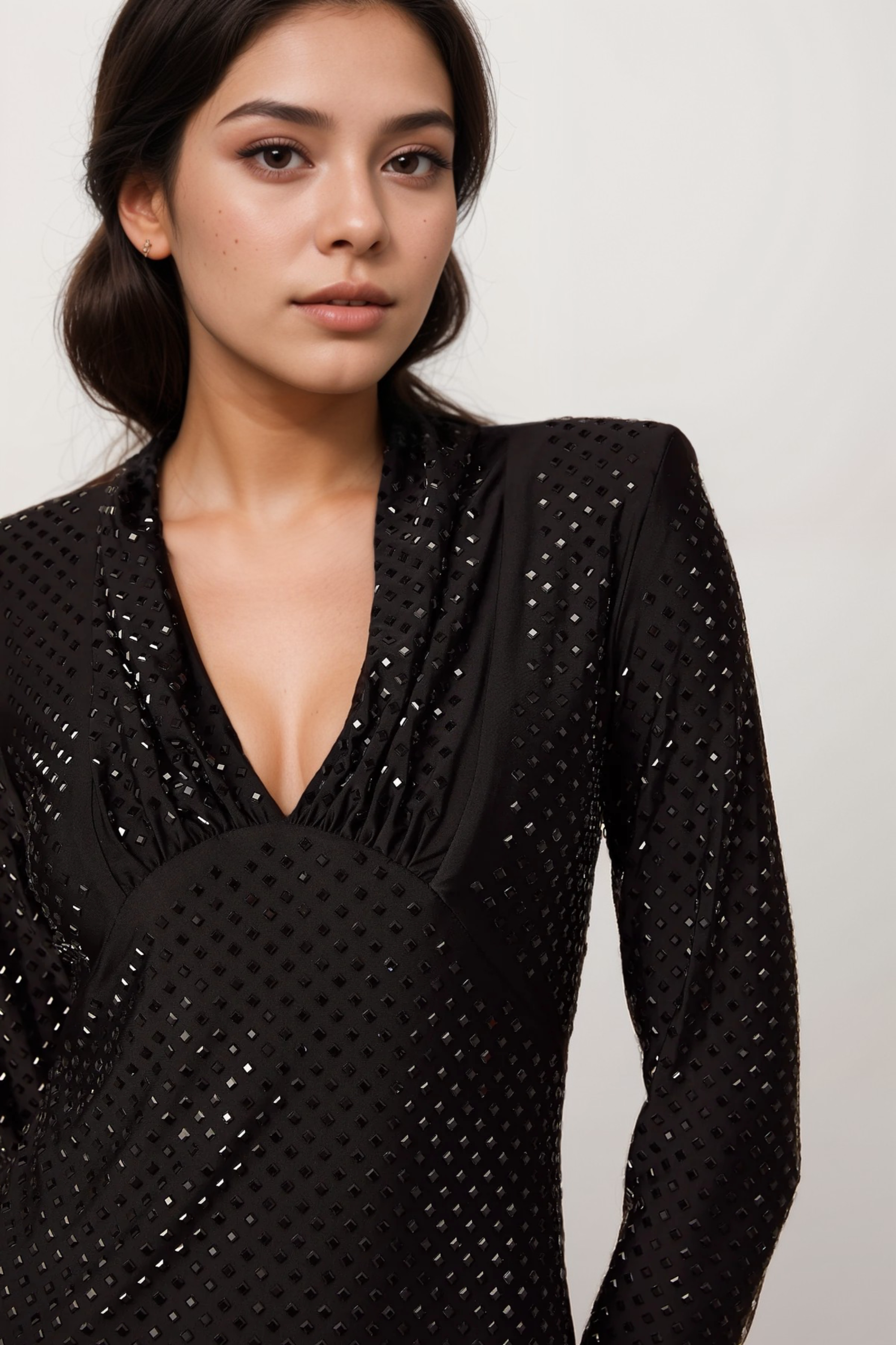 Flowering Girl Women Mariasole Embellished Plunging V-Neck Studded Mini Dress